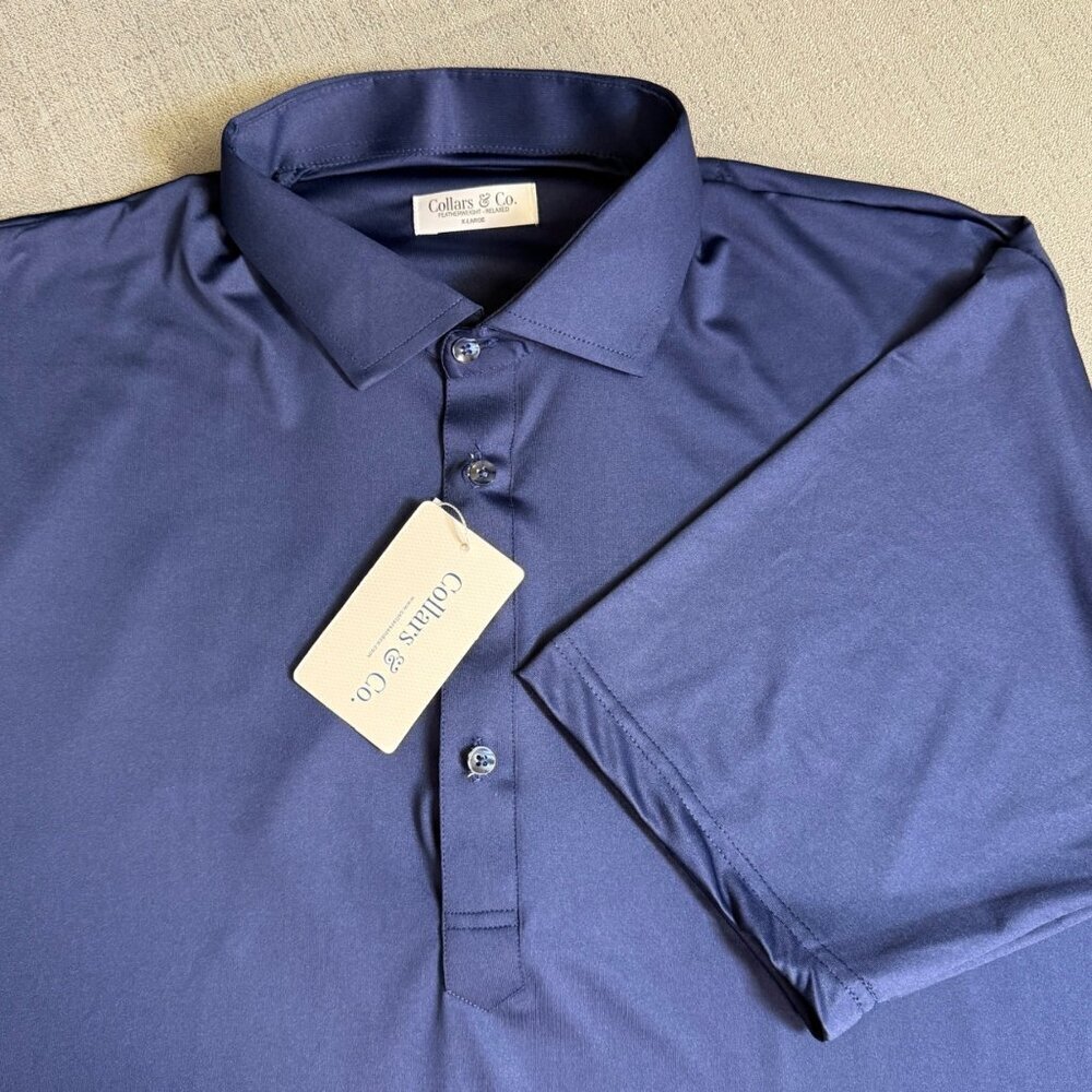 Collars & Co Semi Spread Polo Built In Collar Navy Large Formal Preppy Neutral - Picture 7 of 9
